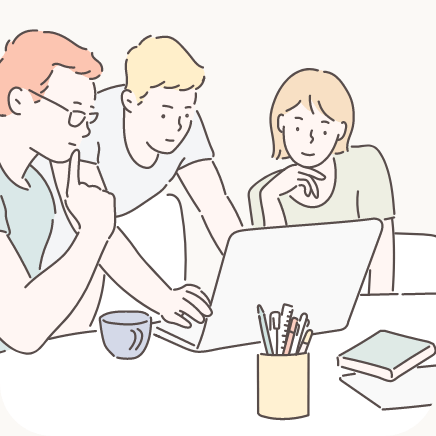 チームで開店準備をしているイラスト